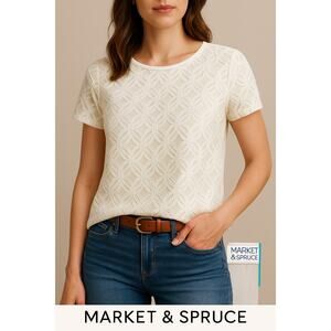 Market & Spruce Petite Crochet Front, White Short Sleeve Blouse – NWT – Size SP